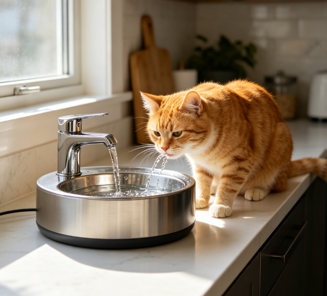 Stainless Steel Automatic Pet Water Fountain for Cats, Quiet Pump Fresh Flowing Water Dispenser with Replaceable Filter System