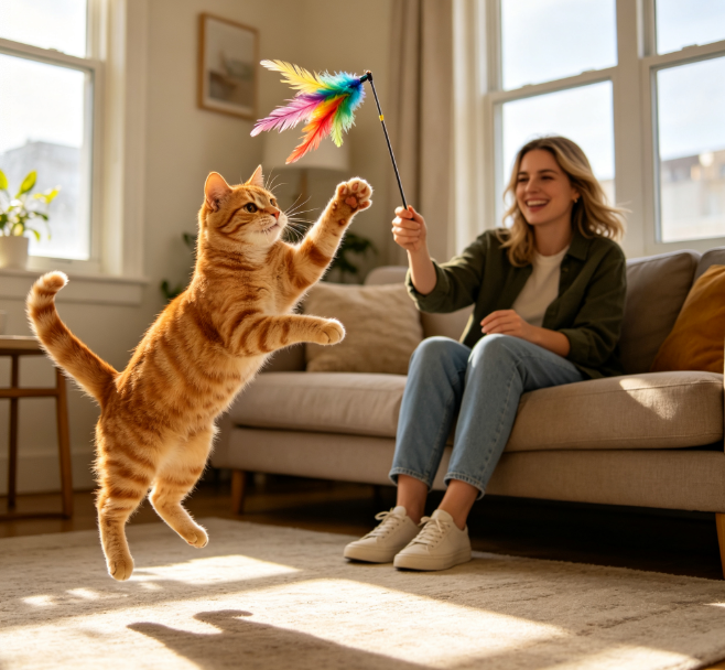 Premium Interactive Cat Teaser Wand Toy Set with Colorful Feathers, Bells & Multiple Replacement Attachments, Safe Durable Wand for Kitten Exercise & Play